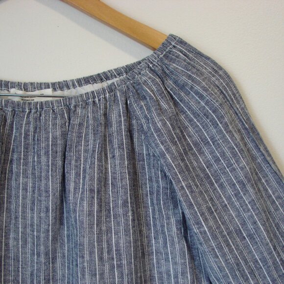 Linen Blend Striped Floral Dress Loose Embroidered Fringe BeachLunchLounge XS - Picture 5 of 13